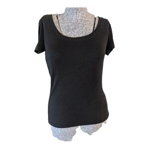 NWT A New Day Black Ribbed Scoop Neck T-Shirt Size S